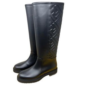 New Fendi leather boots Ff Zucca Motif Monogram Knee high Leather Boots